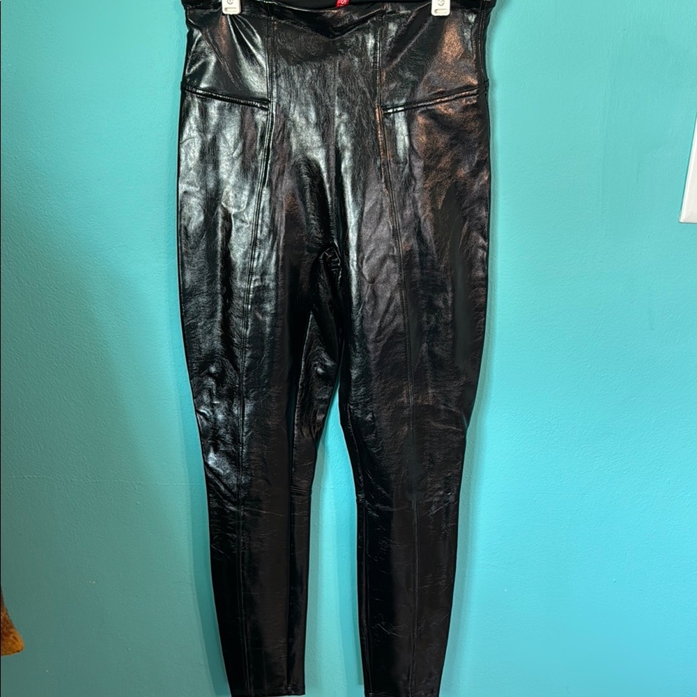SPANX Shapewear High Rise Wet Latex Look Black Faux Leather Pants SP